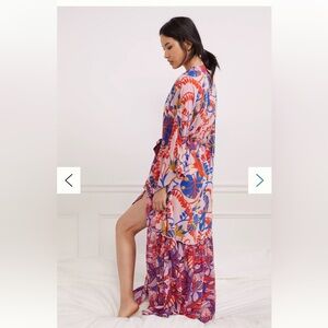 New Anthropologie Claire Colin Botanical Emmanuelle Floral Resort Belted Robe S